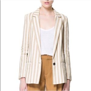 ZARA Basic Striped cream/tan blazer
